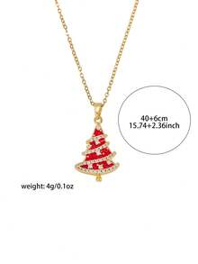 Women's Christmas Tree Jewelry Set, Gold Red Enamel Rhinestone Pendant Necklace And Hook Earrings, Holiday Party Christmas Gift - Gold - View 2