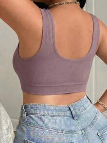 Plus Size Women's Front-Closure Mesh Seamless Tank Top, Breathable Cropped High-Support Camisole Innerwear, Elastic Comfortable Top - Purple - View 5