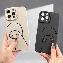 [Phone Case 360 Protection] Phone Case: Lines With Hearts Couple Pattern UV Printing Angel Eyes Soft Phone Case Phone Shell Matte Phone Cover 360 Degree Full Protection For IPhone 11 12 13 14 Pro Max 15 XR X/ XS 7 8 Plus SE For Smartphone - 黑色 - 查看 3