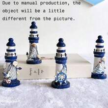 1pc 13cm Wooden Mini Lighthouse Mediterranean Style Home Decor Craft Gift Ocean Lighthouse Ornament 5pcs Set - 1PC - View 3