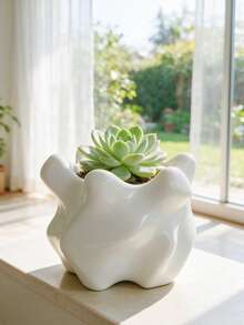 Unique Asymmetrical Rotating Asymmetrical Planter With 3D Wavy Textured Design, Creative Decorative Flower Pot For Home Desktop, Balcony, Succulents, Suitable For Living Room, Office, Entryway And Other Decorative Display - Multicolor - View 1