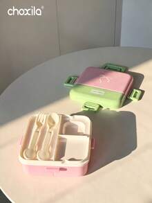 choxila 1pc Cute Bow Print Double Layer Lunch Box, Sweet Dream Color Block Leak-Proof Bento Box, Suitable For Students, Office, Picnic - View 4