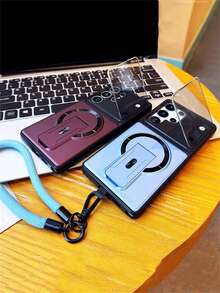 Casing Ponsel Multifungsi Tahan Guncangan, Tahan Lama, dengan Stand Tak Terlihat dan Pengisian Daya Nirkabel, Dilengkapi Tali Nilon, Kompatibel dengan Galaxy S26 Ultra S26 Plus S25 Ultra S24 Ultra S23 Ultra S26 S25 S24 A57 A56, Pelindung Lensa Mewah, Penutup Belakang Peredam Guncangan, dan Tali Pendek untuk Ponsel - Biru langit - View 4
