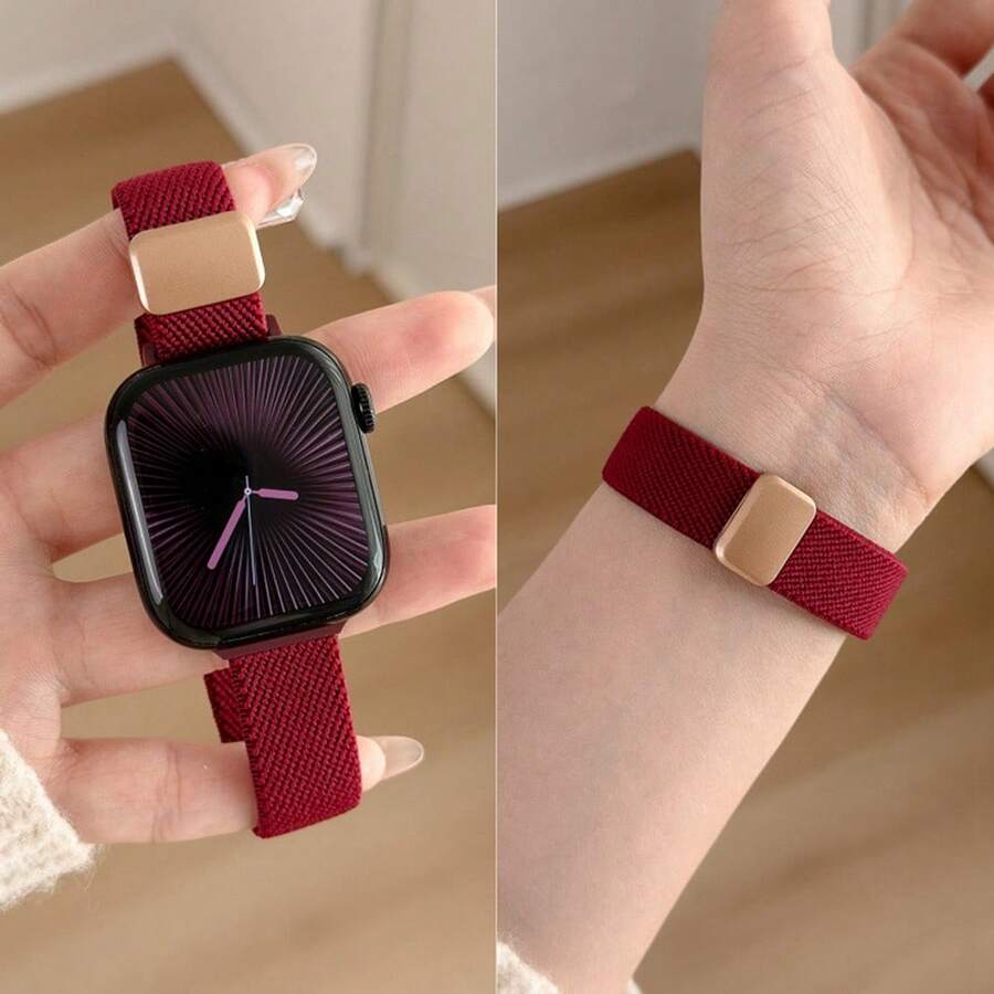 1件磁吸彈性尼龍環錶帶,兼容 ,女款運動風,38mm 40mm 41mm 42mm 44mm 45mm 46mm 49mm - 酒紅色 - 查看 1