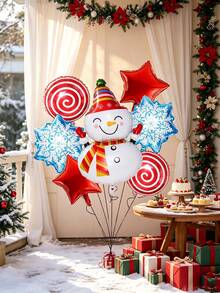 Classic Christmas Red, Green And Gold Color Scheme, Suitable For Outdoor Yard Christmas Party Decor, Rich Layered Arrangement Without Clutter, Strong Realistic Scene Feeling, Excellent Photography Effect, Quickly Create A Lively And Exquisite Christmas Holiday Atmosphere - Smiling Snowman, Round Ball, Snowflake, and Five-pointed Star 7-piece Set - View 4