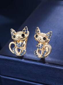 1 Pair Creative Cat Shaped Copper Material Zirconia Inlaid Women's Earrings, Daily Commute, Party, Gathering Accessories - Earrings - View 17