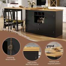 360° Rotating Bar Table With Extendable Top, Kitchen Island Coffee Bar Cabinet With Double Doors, Wine Rack, Adjustable Shelves, Drawers And Open Storage, MDF Dining Bar Furniture For Kitchen Living Room - Black - View 4