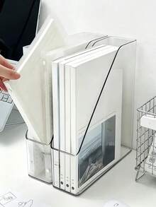1/2pcs Transparent Desktop Bookshelf, Desktop Storage Rack, Thickened Acrylic File Storage Rack, Office Desktop Organizer, Student Stationery Rack, Book Stand Storage Box, Daily Use, Home Storage And Organization, School Supplies, Desktop Accessories, Room Decor - Multicolor - View 4