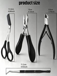 Professional Ingrown Toenail Clipper Kit 4Pcs, Cuticle Cutter, Eyebrow Trimming Scissors, Multifunctional Nail Art Pedicure Tools Set - Black - View 7