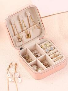 1pc Travel Double Layer Jewelry Box, PU Leather Jewelry Storage Box, Snap Closure Jewelry Organizer, Double Layer Travel Jewelry Display Box, Portable Travel Jewelry Organizer, Jewelry Collection Box, Suitable For Travel And Home Use - Jewelry Box - View 10
