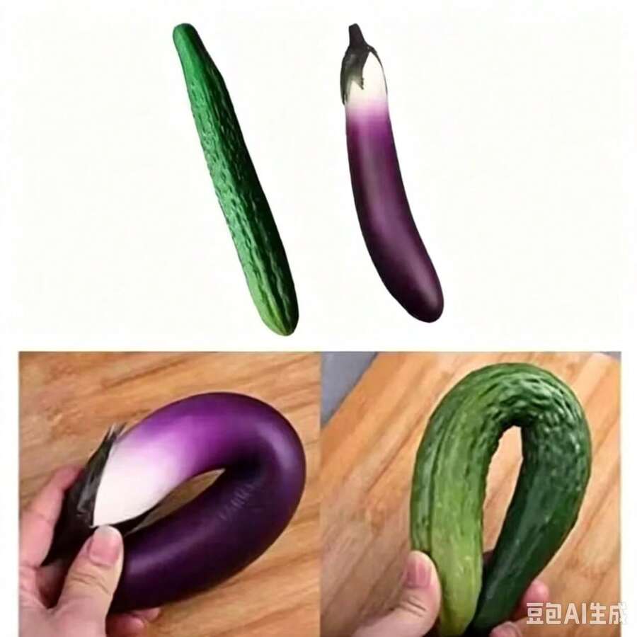 Realistic Artificial Vegetable Decor, Soft Fake Eggplant And Cucumber Replica For Display - Multicolor - View 1
