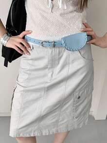 1pc Blue Women's PU Material Minimalist Waist Bag Decorative Solid Color Belt - Blue - View 3