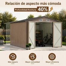 Cobertizo Metálico Para Jardín 238x364cm, Puertas Dobles Con Cerrojo Para Almacenamiento De Herramientas, Caseta Exterior Resistente Para Patio Trasero - Caqui - Ver 6