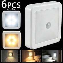 Smarte LED-Nachtleuchte mit Bewegungssensor, Nachttischlampe, automatische Beleuchtung für Treppen, Flur, Schrank, batteriebetrieben, Batterien nicht enthalten, 6/3/1 Stück Stück Warmweiß/Zweifarbig optional, praktisches Haushalts-Essential - Mehrere Stile - Übersicht 2
