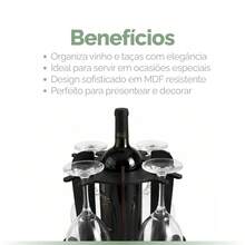 Adega de Vinhos Preta com Suporte para 4 Taças Elegância Praticidade Bancada Mesa Mdf Bar - Preto - Visão 8