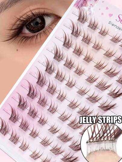 60 Clusters Brown Fluffy Lashes, Slender Light Soft Dense Tips Arranged In Small Flower-Like Clusters, Self-Adhesive Segmented Wear, Great For Filling Sparse Lash Lines, Warm-Tone Makeup, And Daily Natural Looks.