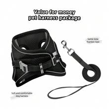 Pechera Arnés Transpirable Cómodo Con Correa Para Perro Gato - Negro - Ver 5