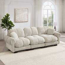 Sofa Khaki 3 Seat Made Of Chenille For Living Room And Lounge - 卡其色 3 人座 - 查看 1