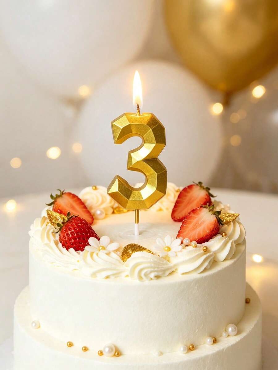 1pc Gold 0-9 Diamond Number Birthday Party Cake Decoration Candle Party Photography Prop Gift Birthday Candle - Gold - View 1
