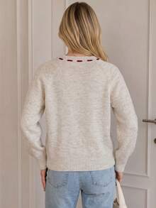 Cute & Soft Round Neck Knit Cardigan For Women, Design-Focused Outerwear Loose Sweater, Spring 2025/2024 New Arrival - Apricot - View 2