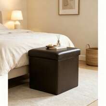 Collapsible Storage Ottoman, Black - Black - View 7
