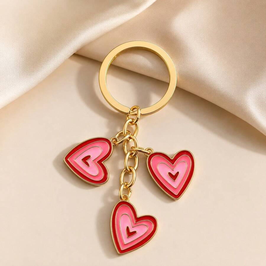 1件女款合金滴油四環心形鑰匙圈 時尚心形吊墜飾品 包包掛飾 情侶禮物 皮夾掛飾 - 彩色 - 查看 1