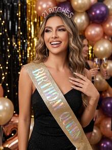 21st Birthday Queen Sash & Rhinestone Crown Set, Glitter Letter Headband Crown, Party Decoration Accessories, Women's Photo Props - Gold - View 15