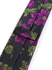 1pc Floral & Bird Pattern Casual Polyester Necktie, Black With Purple Flowers, Neck Accessory For Women, Spring Summer Autumn Winter - Black - View 4