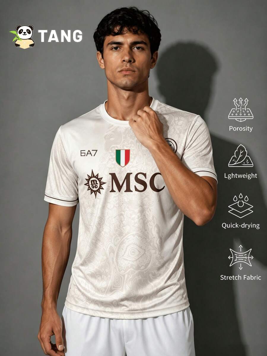 Italian Naples Style Men's Soccer Jersey & Lightweight Crew Neck Sports Top & Match, Training, Casual Wear & Gift
