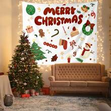 Wall Hanging Tapestry Christmas Tree Gingerbread Man Wreath Stocking Candy Cane Cake Print Merry Christmas X Mas Pattern Winter Holiday Backdrop Decor For Dorm Bedroom Living Space Party Background Ornament - Multicolor - View 4