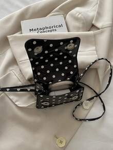Mini Polka Dot Pattern Fashion PU Designer Style Elegant Women's Flap Top Small Handbag, Square Crossbody Shoulder Bag - Black - View 10