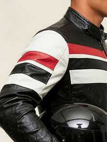 AHTELB Men's Leather Jacket Casual Retro Riding Jacket Motorcycle Leather Jacket Men's Outerwear, Very Sports Black Fall - Black - View 3