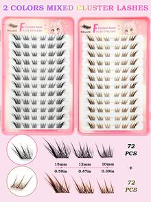 Rikuaild 144pcs Self-Adhesive False Eyelashes, Brown & Black Mixed Color, Pre-Glued Eyelashes, Jelly Strip Pre-Glued Single Cluster Eyelashes, Fox Eye Cartoon Style Segmented Eyelashes, Easy To Use, Suitable For Beginners - C - View 3