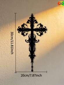 2D Flat, 1pc Gothic Cross Wall Decor Suitable For Plastic Surfaces, Acrylic Gothic Cross Panel With Gothic Mural - Self-Stick Installation For Home, Church, Fence Decoration, Religious Gift For Christmas & Easter, 2D Flat - Black - View 2