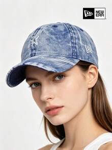 New Era Blue Washed Baseball Cap, Classic NY Embroidered Logo, Curved Brim Casual Hat, Unisex Street Style Fashion Accessory - Blue - View 2