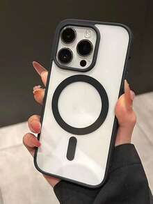 透明亮紅色邊框軟磁吸充電保護殼，相容 MagSafe，防震超薄，適用於 iPhone - 黑色 - 查看 2