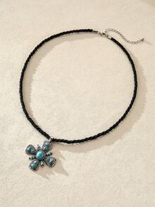Nocturel 1 buah Kalung Liontin Salib Bertatahkan Batu Turkuois Gaya Bohemian Vintage, Cocok untuk Pemakaian Sehari-hari Wanita - Kalung Salib Pirus - View 4
