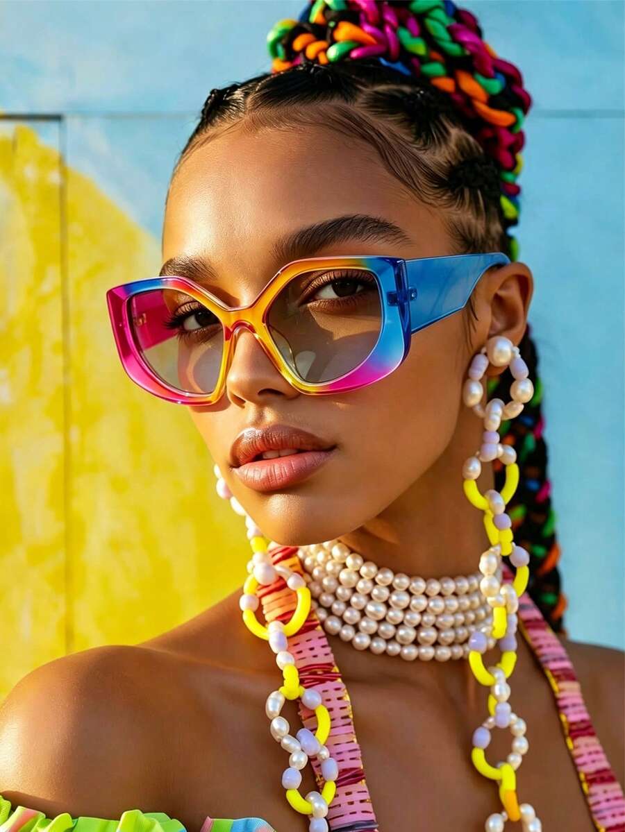 1 Pair Polygon Cat Eye Colorful Fashion Glasses, Aesthetic Eyewear For ...