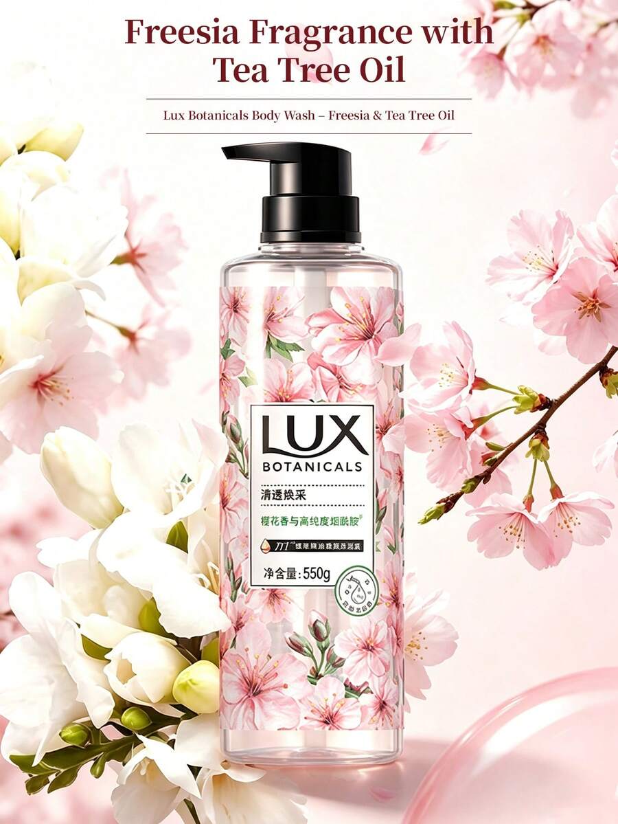 LUX 櫻花香氛沐浴露 550G,植物基精油沐浴露,持久花香,溫和清潔保濕,適合居家日常沐浴 - 櫻花香 - 查看 1