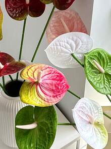 Artificial Red Anthurium Flower, DIY Wedding Bridal Party Bouquet Centerpiece Floral Arrangement, Home Office Living Room Bookshelf Decor, Gift For Plant Lovers And Homeowners - Multicolor - View 4