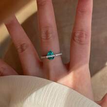 French Fashion Green Zirconia Planet Ring, Adjustable Women's White Gold Plated Luxury Ring - Green - View 5