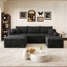L Shape Sofa Black Fabric 241cm For Living Room - 黑色 4 座 - 查看 4