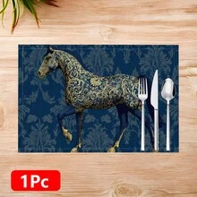 1pc/4pcs/6pcs Horse Pattern Printed Linen Placemats, Rectangular Table Mats, Washable, Easy To Clean, Plate Mats, Bowl Mats, Western Style Table Mats, Suitable For Kitchen, Dining Room, Family Gatherings, Coffee Table And Daily Table Decor - Multicolor - View 16