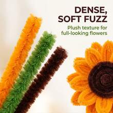 150/300pcs Handmade Floral Fuzzy Stem, Plush Fuzzy DIY Craft Sticks, Suitable For Flower Crafts, Art Projects, Creative Gift Packaging And Party Decoration (Sunflower Yellow, 11.81 Inches) - Multicolor - View 4