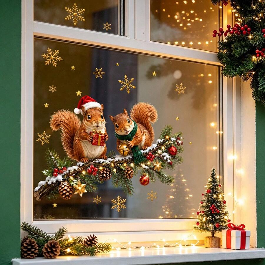 1pc Cute Christmas Animal Kitchen Decor Sticker, Suitable For Kitchen Cabinets And Dining Room Walls, Self-Adhesive Vinyl Sticker, Create A Beautiful Kitchen Atmosphere - Multicolor - View 1