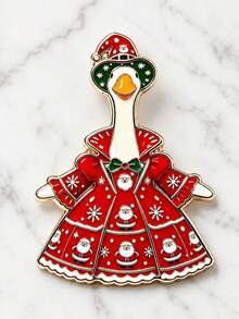 Christmas Hat Red Dress Big White Goose Brooch, Cartoon White Goose Santa Claus Print Design, Suitable For Christmas Party Fun Accessory - A - View 11