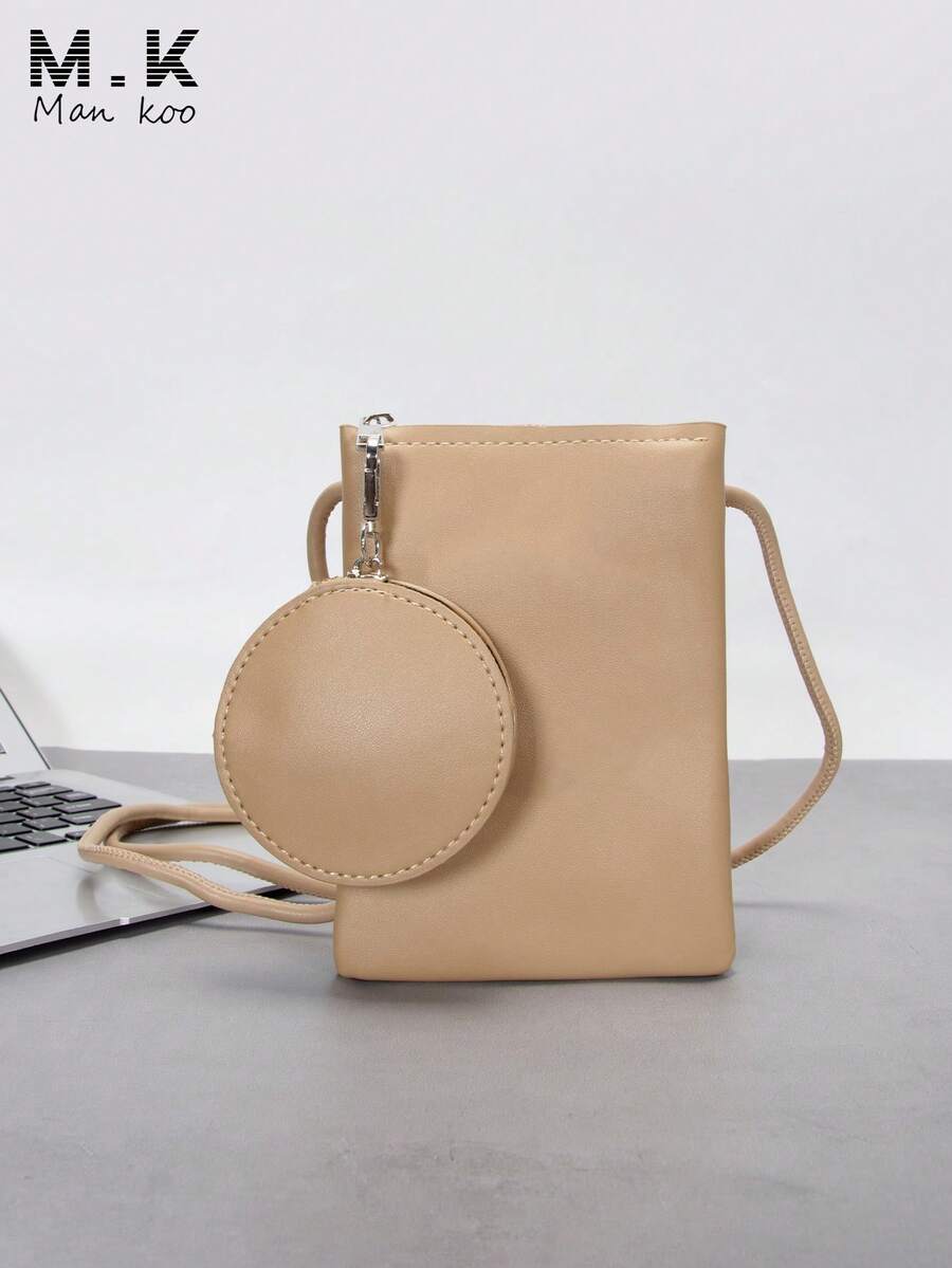 Mini Fashion Minimalist Soft Surface Drawstring Crossbody Bag, Square Shape, Versatile PU Super Soft Lightweight Phone Bag, Bucket Bag, Solid Color Water-Resistant - Multicolor - View 1