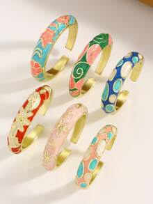 6pcs/1pc Elegant Vintage Colorful Oil Drop Pattern Enamel Ring Set, Personalized Fashion Fairy Style Women's Open Ring Jewelry Set, Suitable For Daily Wear, Party, Vacation, Casual, Date, Holiday, Gift For Friends, Family, Couples - Multicolor - View 4