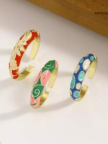 6pcs/1pc Elegant Vintage Colorful Oil Drop Pattern Enamel Ring Set, Personalized Fashion Fairy Style Women's Open Ring Jewelry Set, Suitable For Daily Wear, Party, Vacation, Casual, Date, Holiday, Gift For Friends, Family, Couples - Multicolor - View 5