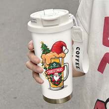 1/5Pcs 18oz Stainless Steel Coffee Tumbler, Christmas Beer Mug Santa Print Travel Mug With Lanyard & Gift Box, Vacuum Insulated Cup For Car Home Party Use, Holiday Birthday Present For Friends & Family - Christmas Beer Mug Santa Claus - View 4
